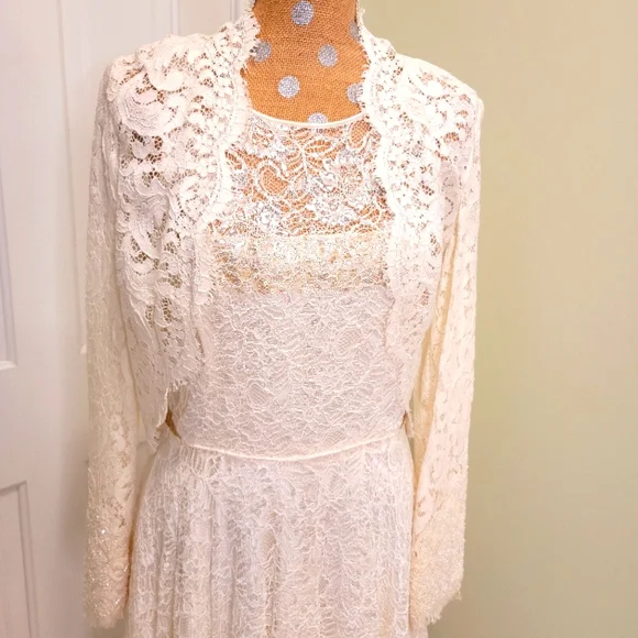 chinese dress ladies NWT 1990s Vintage Black and Ivory Lace Cocktail Dress by Carmen Marc V –  Leslie Courreges main image 1